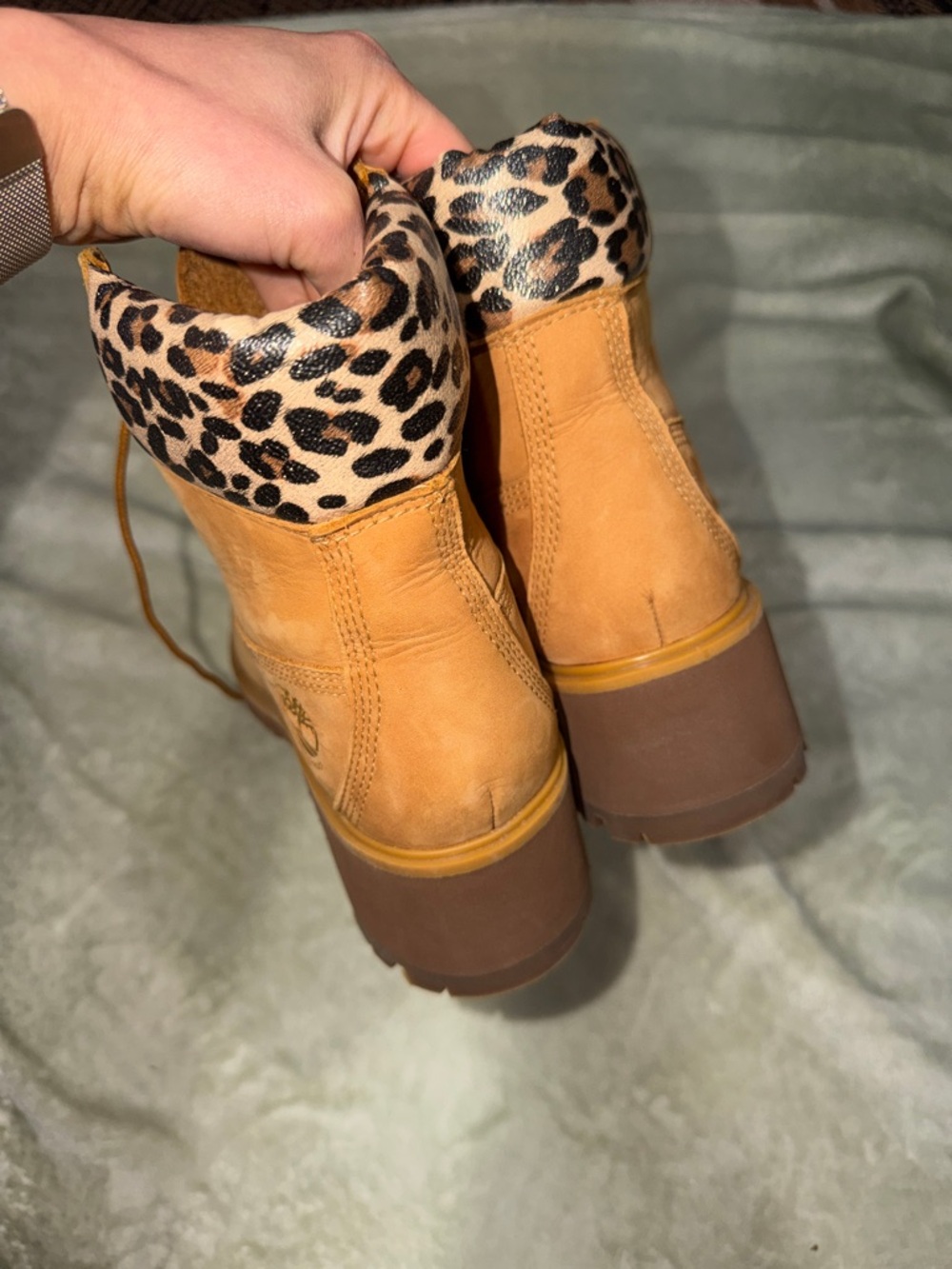 Timberland Wheat Nubuck Lace-Up Ankle Boot with Leopard Accent - Picture 6 of 11